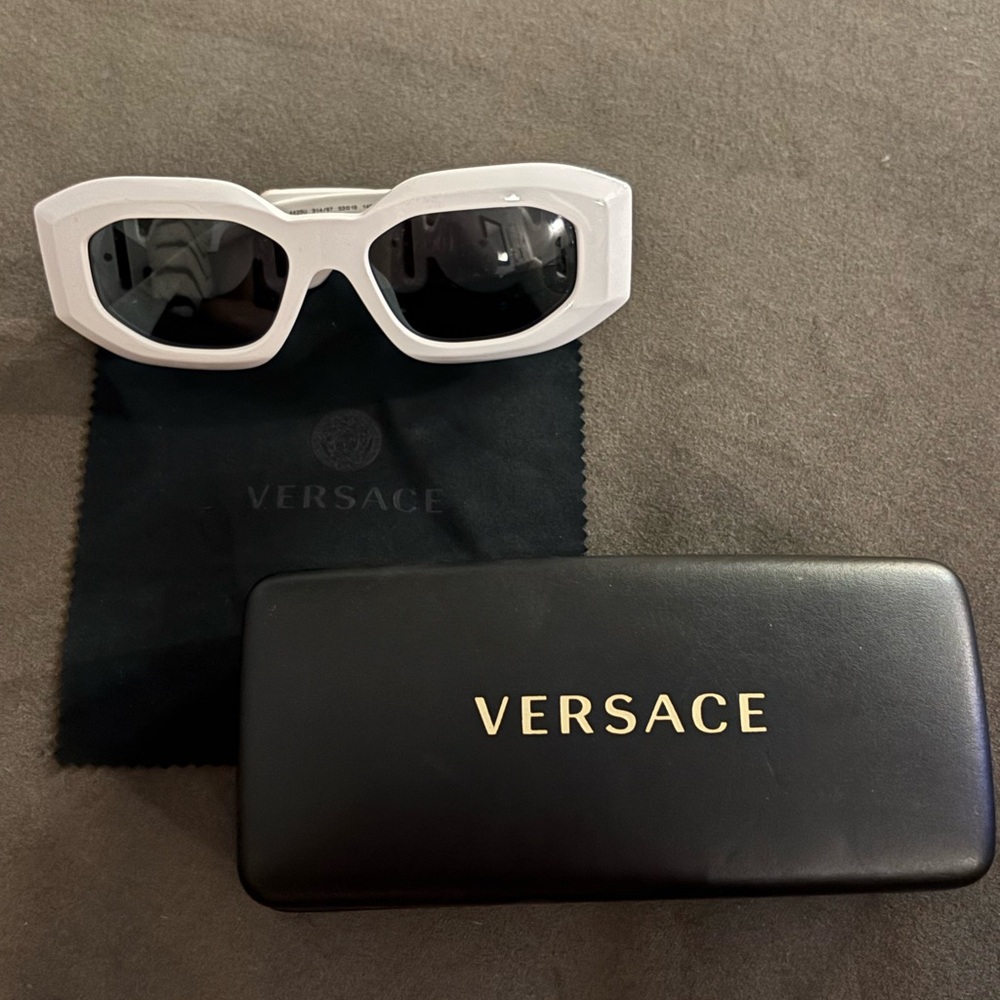 Versace White Rectangle Sunglasses with Gold Medusa Hardware